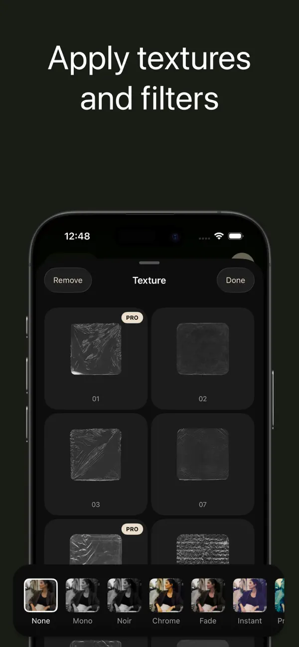 Apply textures and photo filters